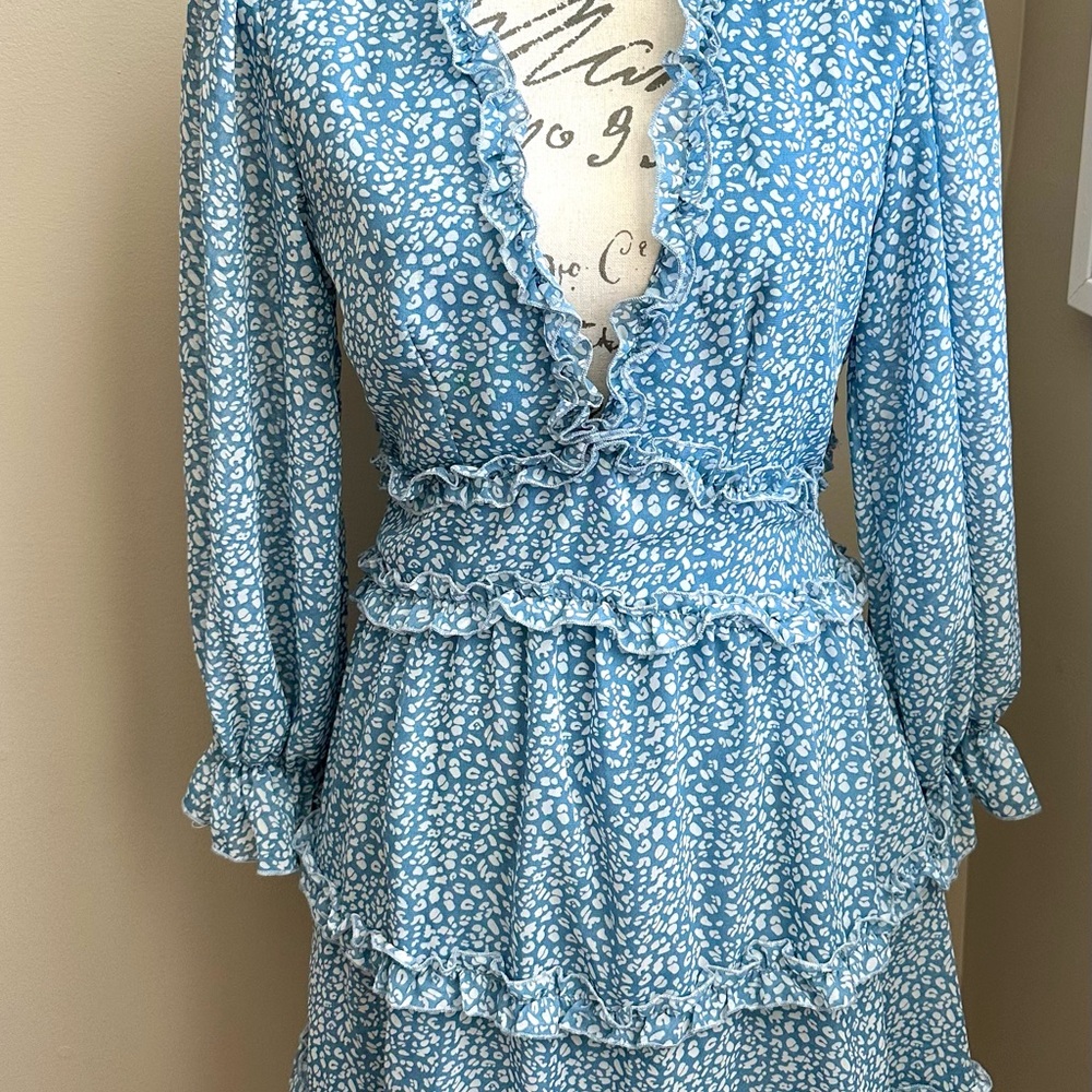 Blue Ruffle Long Sleeve Dress